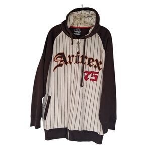 Avirex 75 Spellout Pinstripe Hoodie Jacket Mens Size 2XL White/Brown